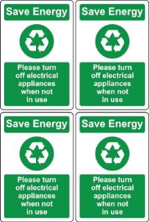 Picture of Save energy please turn off electrical appliances when not in use - Self adhesive sticker Pack of 4 100mm x 66mm