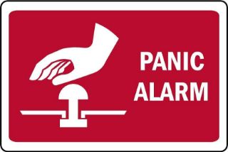 Picture of Panic alarm button here safety sign - Self Adhesive Sticker (400mm x 300mm)
