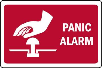 Picture of Panic alarm button here safety sign - Self Adhesive Sticker (400mm x 300mm)