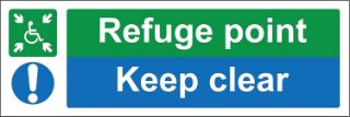 Picture of Refuge point keep clear Safety sign - Self adhesive sticker 300mm x 100mm