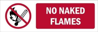 Picture of No naked flames, prohibition sign - Self adhesive sticker (150mm x 50mm)
