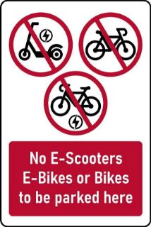 Picture of No E-Scooters, E-Bikes or Bikes to be parked here Safety sign - 1mm flexible Plastic (400mm x 300mm)
