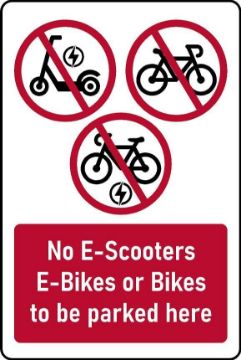 Picture of No E-Scooters, E-Bikes or Bikes to be parked here Safety sign - 1mm flexible Plastic (400mm x 300mm)