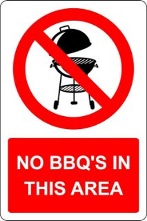 Picture of No BBQ's in this area fire Safety sign - 1.2mm Rigid plastic 300mm x 200mm