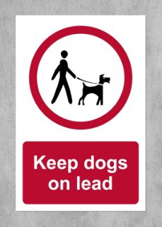 Picture of Keep dogs on lead Safety sign - 1.2mm Rigid plastic 300mm x 200mm