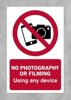 Picture of No photography or filming using any device prohibition sign - 1mm flexible Plastic sign (300mm x 200mm)