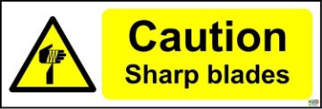 Picture of Caution Sharp Blades Safety Sign - Self Adhesive Sticker 300mm x 100mm