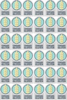 Picture of Contains gluten food safety signs cut out stickers 33x50mm pack of 36 supplied on an A4 sheet