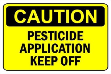 Picture of Caution, pesticide application keep off, warning sign - Self adhesive sticker (300mm x 200mm)