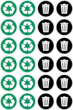 Picture of Recycle/General waste signs, 50mm circles - Pack of 24 stickers on A4 sheet