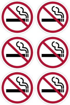 Picture of No smoking sign 100mm circle - Pack of 6 stickers on A4 sheet