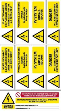 Picture of PV system warning signs - Pack of 9 stickers on A4 sheet