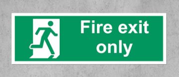 Picture of Fire exit only safety sign - 1.2mm rigid plastic 300mm x 100mm