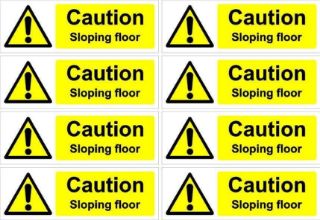 Picture of Caution Sloping Floor Safety Sign - 150x50mm Pack of 8 Stickers on A4 Sheet