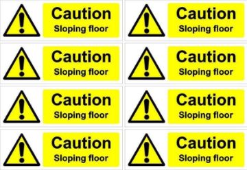 Picture of Caution Sloping Floor Safety Sign - 150x50mm Pack of 8 Stickers on A4 Sheet
