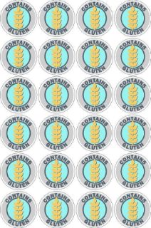 Picture of Contains gluten food safety signs 50mm cut out stickers - Pack of 24 stickers supplied on an A4 sheet