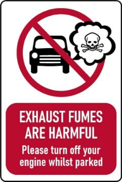 Picture of Exhaust fumes are harmful Please turn off your engine whilst parked Safety sign - 1mm flexible Plastic (400mm x 300mm)