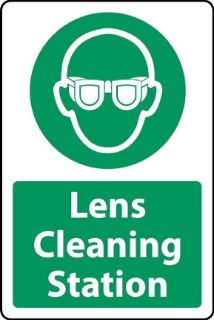 Picture of Lens cleaning station Safety glasses sign - Self adhesive sticker (400mm x 300mm)